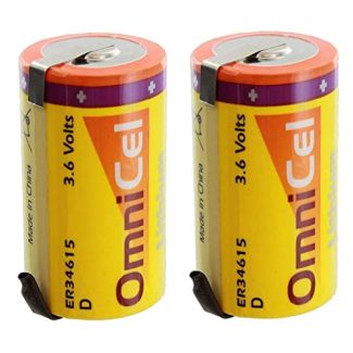 2X OmniCel ER34615 3.6V 19 Ah D High Energy Lithium Battery Tabs Sensor Detector
