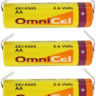 5x OmniCel ER14505 3.6V 2.4Ah Size AA Lithium Battery with Tabs For Smoke Alarms, Carbon Monoxide Detectors, Intrusion Sensors, Invisible Fencing, Emergency Backup, Data Collection, AMR Add-on