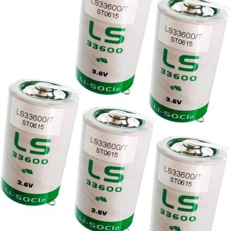 5x SAFT LS33600_TAB Size D 3.6V 1700mAh Lithium Battery for Emergency Backup, Data Collection, AMR Add-ons, Smoke Alarms, Carbon Monoxide Detectors, Intrusion Sensors, Fleet Monitoring