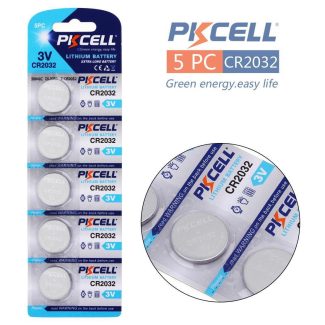 PKCell 5 x CR2032 Battery, 220mAh 3V Lithium Button Coin Cell Batteries, DL2032, BR2032, KL2032 for Laser Pointers, Clocks, Watches, Computers, Cameras, Digital Cameras, PDAs, Remote Controls