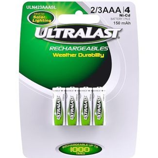 ULTRALAST ULN423AAASL - 2/3 AAA (Two Thirds Triple A Battery) Solar Batteries for Outdoor Solar Lights - NICAD 1.2 Volt, 150mAh, Rechargeable Battery Pack for Garden Lighting - Recharges Up to 1000x