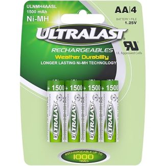 ULTRALAST ULNMH4AASL AA Size Rechargeable Battery - NIMH 1.25V 1500mAh, Compact Power Source for Outdoor Solar Powered Light Lamp, Garden Lighting - Recharge Up to 1000 Times, No Leak Design - 4-Pack